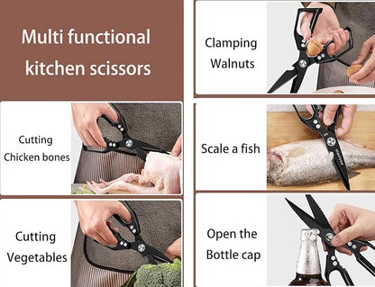 Multi-Purpose Rust Proof Kitchen Shears, Heavy Duty Meat Scissors, Dishwasher Safe, for Chicken, Vegetables, Steak, Fish Scaling & Bottle Opener(Black)