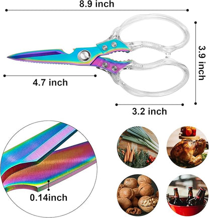CGBE Kitchen Scissors, Multi-Purpose Kitchen Shears, Heavy Duty Food Scissors for Chicken, Poultry, Fish, Meat & Herbs with Non-Slip Grips (Transparent Colorful) - Image 3