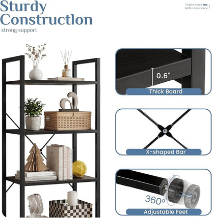 DUMOS 4 Tiers Bookshelf, Classical Book Shelf, Tall Display Shelves in Living Room/Home/Office, Storage Organizer for CDs/Books/Movies, Black - Image 5
