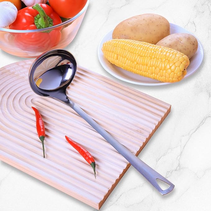 HIFIND Cooking Spoon 12.2 Inches Kitchen Stainless Steel Round Ladle, Heavy-Duty, Heat Resistance, Rust-Resistant Kitchen Ergonomic Handle for Chefs Serving Soups, Stews