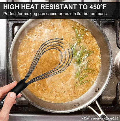 Walfos Silicone Flat Whisk,11inch Flat Whisk Non Scratch Coated Flat Whisks for Cooking.Great for Ceramic Coated pans and Wider shallower pots.Black - Image 5