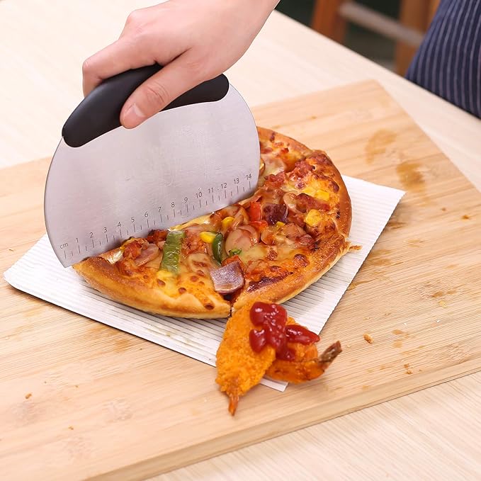 1 pcs Dough Pastry Scraper Chopper/Stainless Steel Dough Scraper Cutter with Ergonomic Rubber Non-Slip Grip/Dough Scraper Cutter/Pro Pastry Pizza Cutter Chopper (Black) - Image 5