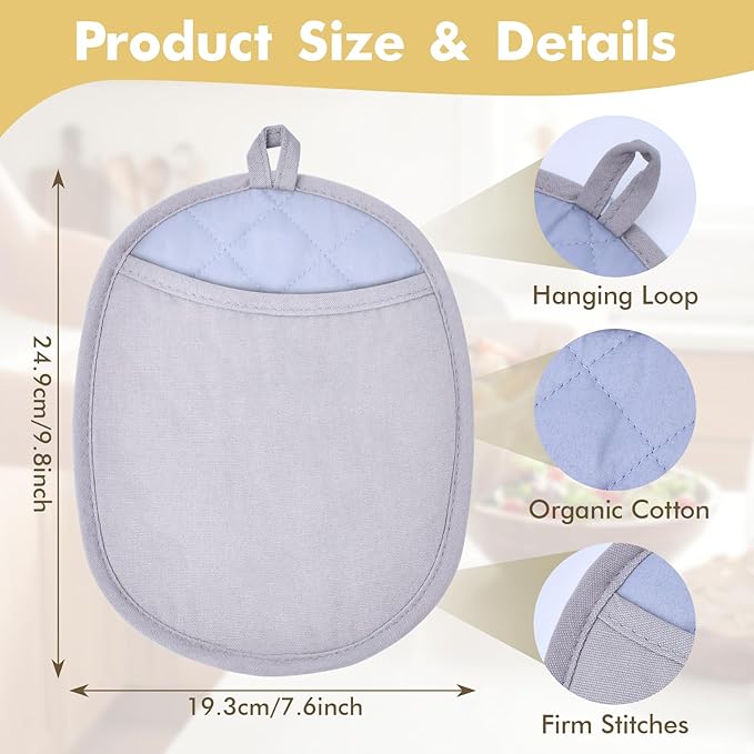 2Pack Heat-Resistant Silicone Pot Holders & Oven Mitts Set, Kitchen Hot Pads for Hands and Pots, Non-Slip Grip & Dishwasher Safe, Kitchen Accessories for Baking, Cooking, Grilling(Grey)