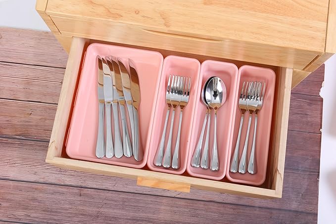 Kutesna 15 PCS Interlocking Desk Drawer Organizer Separator for Office,Bathroom,Kitchen,Makeup（Pink） - Image 5