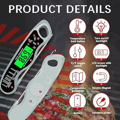 Meat Thermometer Digital，IP67 Waterproof Cooking Thermometer with Backlight, Calibration & Hold Function，Food Thermometer for Cooking,Outdoor Grilling - Image 3