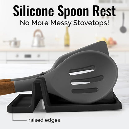 Zulay Kitchen Silicone Utensil Rest with Drip Pad for Multiple Utensils - BPA-Free, Heat-Resistant Spoon Rest & Spoon Holder for Stove Top - Kitchen Utensil Holder for Ladles & Tongs - Black - Image 2