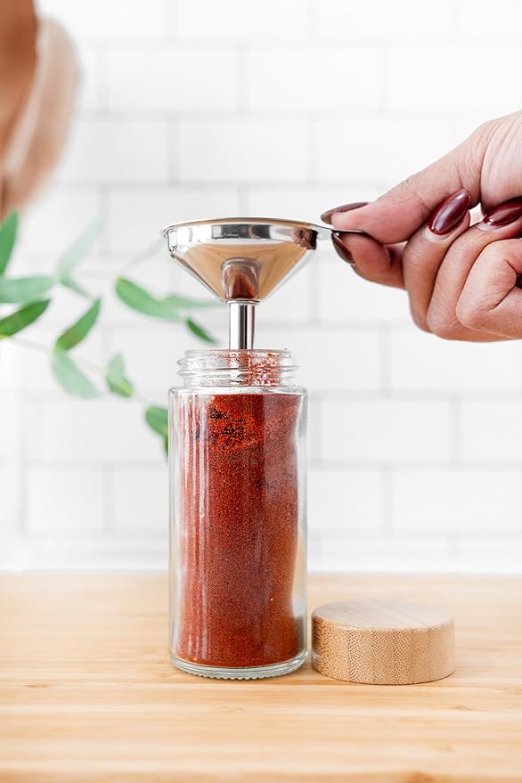 SAVVY & SORTED Glass Spice Jars with Label, 24PK Round Bamboo Jar Spices Set 4oz, 374 Spice Labels, Pepper Grinder, Empty Herb Seasoning Containers, Funnel and Shaker Lids - Image 3