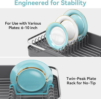 Urackify Expandable Dish Rack for Kitchen Counter, 16.14"-23.62" Large Stainless Steel Dish Drying Rack with Adjustable Water Spout, Space Saving Dish Drainer with Auto Draining Cutlery Holder,Grey - Image 5
