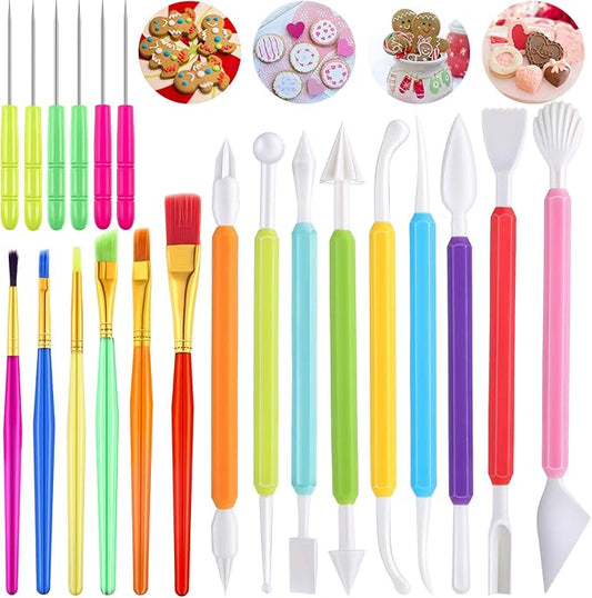 21 Pieces Cookie Decorating Tools Set Include Cake Decoration Brushes Sugar Stir Needle Christmas Cookie Scriber Needles and Fondant Cake Decorating Sculpting Modeling Tools for Fondant
