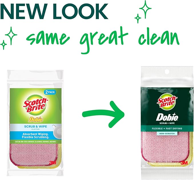 Scotch-Brite Dobie Scrub & Wipe Cloths,Sponge Cloths for Cleaning Kitchen,Bathroom,and Household,Dobie Scrub and Wipe Cloth Absorbs-and Doesn't Scratch,2 Cleaning-Cloths,(Pack of 12) - Image 3