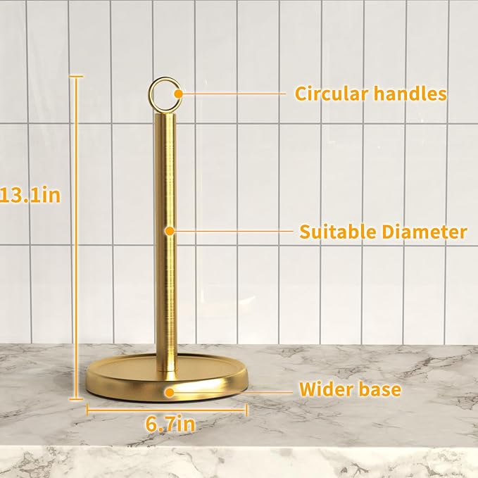 Gold Paper Towel Holder Countertop, Gold Kitchen Accessories Decor, Stainless Steel, Weighted Base, Paper Towel Stand for Bathroom Farmhouse Essentials - Image 7