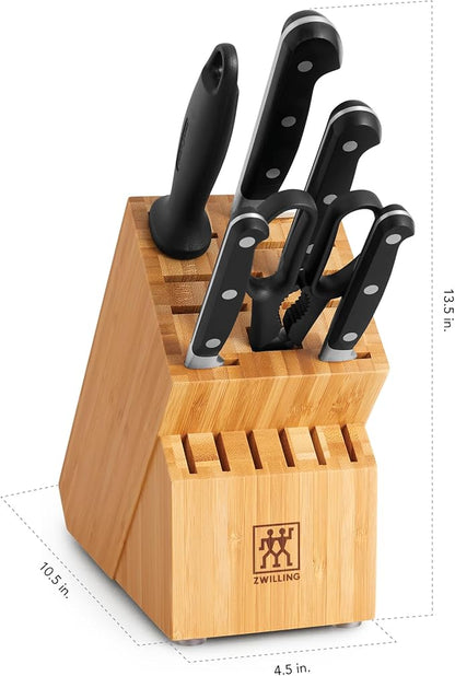 ZWILLING Professional S Knife Set with Block, Chef’s Knife, Serrated Utility Knife, 7 Piece, Bamboo