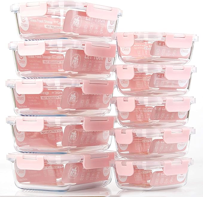 C CREST [10 Pack] Glass Meal Prep Containers, Food Storage Containers with Lids Airtight, Glass Lunch Boxes, Microwave, Oven, Freezer and Dishwasher Safe - Image 8