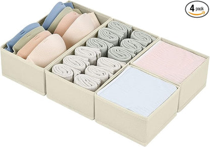 DIMJ Drawer Organizers Clothes, Dresser Organizer Bins for Baby Clothes,Underwear and Sock, Fabric Closet Organization and Storage Boxs, Drawer Dividers for Nursery, Clothing, Tie - 4 Pack, Beige by DiMJ