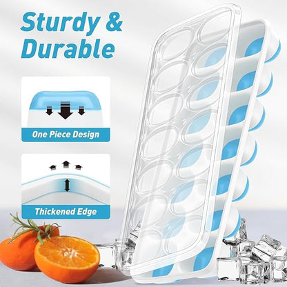 ChefAide Ice Cube Tray with Lid, 4 Packs 56 Cubes Durable Stackable Ice Cube Trays for Freezer with Removable Lids, Easy-Release Plastic & Silicone Ice Tray for Cocktail, Coffee - Image 4