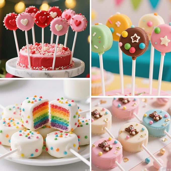 Juome Cake Pop Mold Kit, Stainless Steel Circle Cake Pop Cutter and Pusher Cake Pop Maker with Sticks, Round Cake Pop Shapes Supplies Accessories, Baking Tools for Home Baking Desserts - Image 2