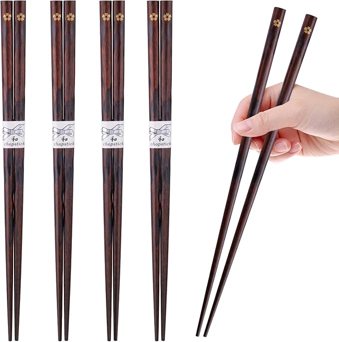 GLAMFIELDS Reusable Chopsticks Japanese Natural Wooden Classic Style 5 Pairs Lightweight Hand-Carved Safe Chop Sticks 8.8 Inch/22.5cm Gift Set - Image 2