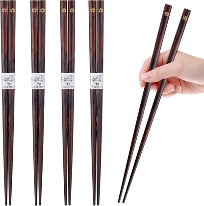 GLAMFIELDS Reusable Chopsticks Japanese Natural Wooden Classic Style 5 Pairs Lightweight Hand-Carved Safe Chop Sticks 8.8 Inch/22.5cm Gift Set - Image 2