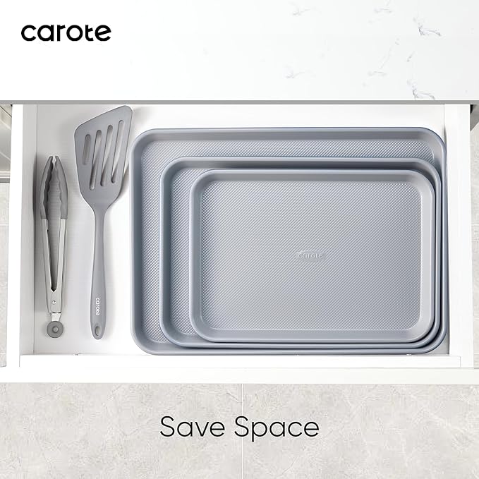 CAROTE 3-Piece Baking Pan Set - Bakeware Set, Baking Sheet Set Including 13 Inch 15 Inch 17 Inch Sheet Pan, Cookie Sheet for Baking, Royal Violet, Blue & Grey - Image 5