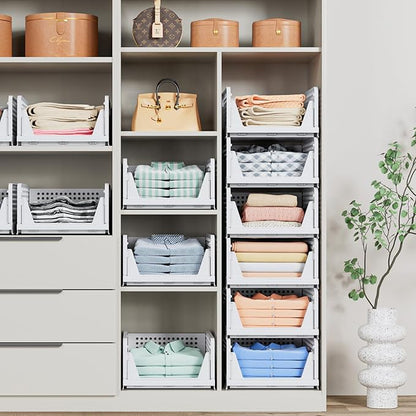 5 Pack Stackable Closet Storage Basket - Stackable Storage Bins, Multifunctional & Foldable Closet Organizer Waterproof, Wardrobe Cupboard Space-Saving Hat Storage Drawer Organizer, White - Image 6