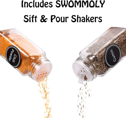 SWOMMOLY 30 Glass Spice Jars 4oz/Square Spice Bottles with 703 Spice Labels, Empty Spice Containers with Pour/sift Shaker Lid, Airtight Cap, Chalk Marker and Funnel Complete Set - Image 6