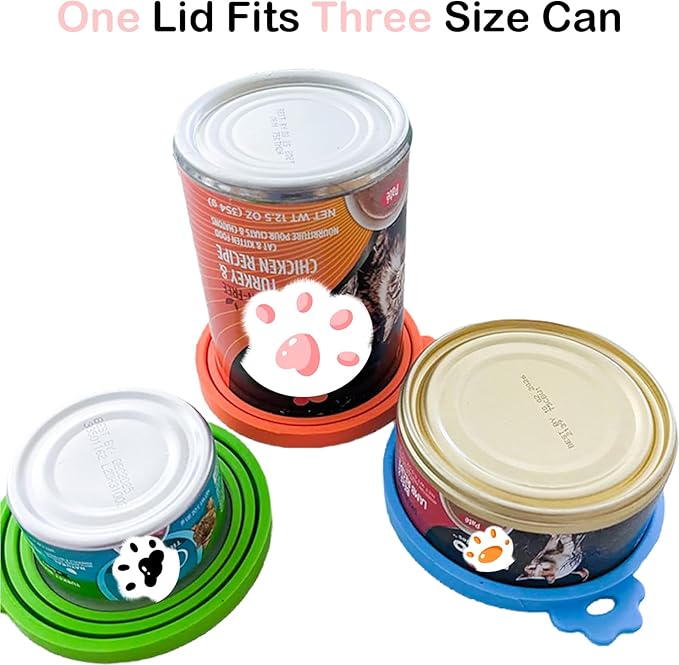 Universal Pet Food Can Lids - 3 Pcs, Squeezable Cat Treat Feeder & Spoon, Green/Blue/Orange Lids, Green Feeder - Image 4