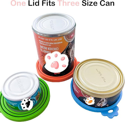 Universal Pet Food Can Lids - 3 Pcs, Squeezable Cat Treat Feeder & Spoon, Green/Blue/Orange Lids, Green Feeder - Image 4