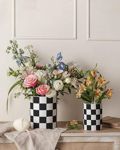 Checkered Kitchen Utensil Holder - 7.1"+5.8" Ceramic Utensil Crock for Countertop, Kitchen Decor and Accessories for counte (Black) - Image 7