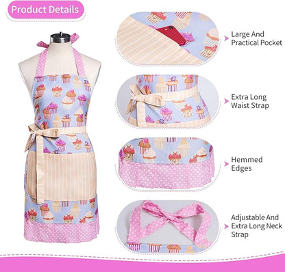 Lovely Flower Pattern Retro Aprons With Large Pockets for Women Girls Cooking Kitchen Bakery Mother's Gift
