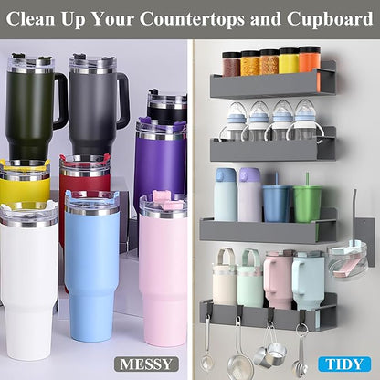 HuggieGems Magnetic Water Bottle Holder for Refrigerator, Cup Holder Organizer for Stanley and Tumbler for Kitchen, 4 Pack, Dark Gray - Image 5