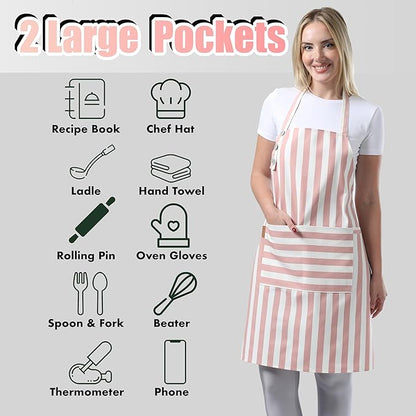 TOSHEX Kitchen Apron Waterdrop Resistant Cotton Apron with adjustable Aprons for Women with Pockets Cooking Apron Chef Apron for Men (1, Powder Pink)