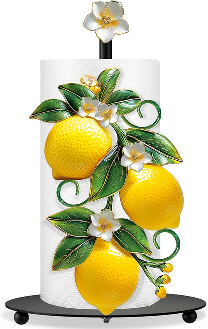 Thyle Lemon Paper Towel Holder with Round Base Lemon Bathroom Decor Rustic Housewarming Gifts Dispenser Kitchen Paper Holder Stand for Christmas Yellow Countertop Toilet Home Accessories