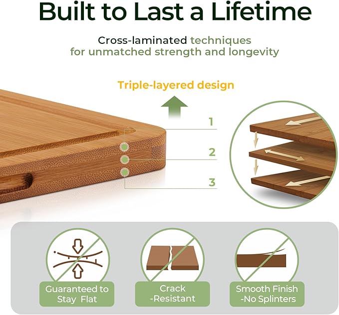 Keechee Extra Large Bamboo Cutting Board for Kitchen - 18 Inch Wood XL Cutting Boards with Juice Groove and Handles, Wooden Chopping Board for Meat, Cheese, Fruit & Vegetables (Pre Oiled, Brown) - Image 6