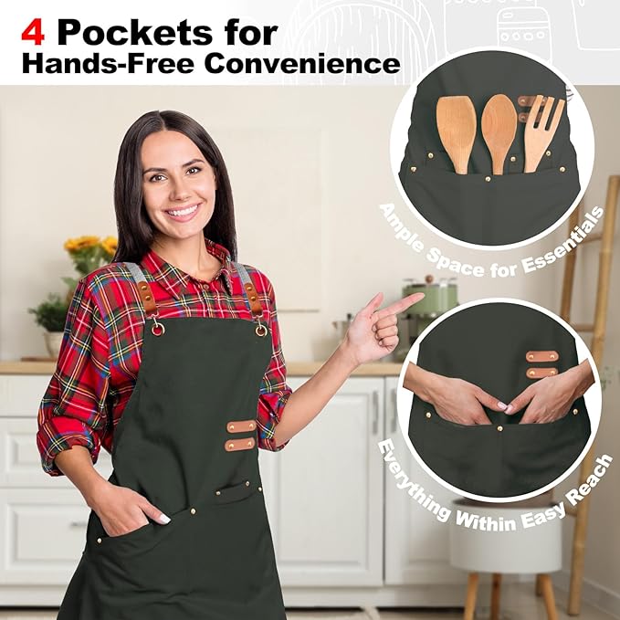 BeLuyi chef apron bib tool apron for man woman cross back straps with 4 pockets for kitchen cooking gardening baking working - Image 6