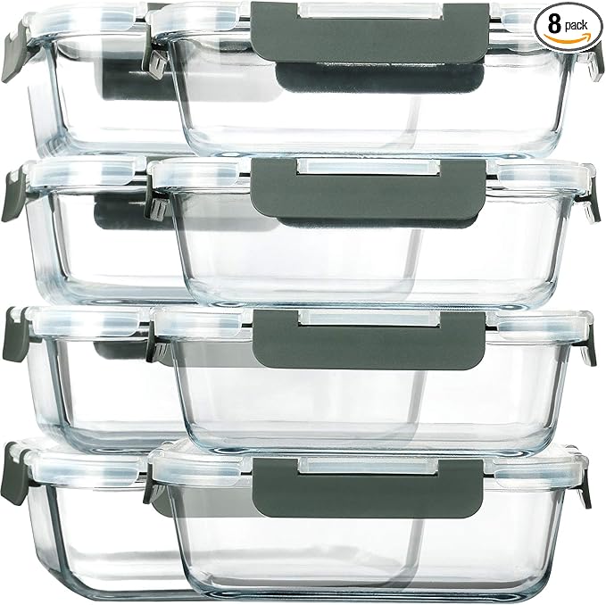 [8-Pack,30 oz]Glass Meal Prep Containers,Glass Food Storage Containers,Airtight lunch Containers with Lids, Microwave, Oven, Freezer and Dishwasher by MMCIRCO