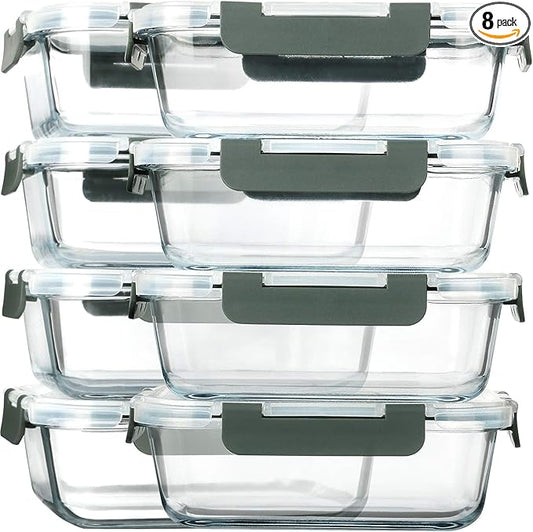 [8-Pack,30 oz]Glass Meal Prep Containers,Glass Food Storage Containers,Airtight lunch Containers with Lids, Microwave, Oven, Freezer and Dishwasher by MMCIRCO