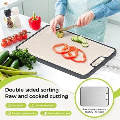 Titanium Cutting Board, Double Sided Food Grade Pure Titanium/PP, Cutting Board for Kitchen, Easy to Clean Large Size [18”*12.5”+15.5”*10.5”+12”*8.5”] - Image 2
