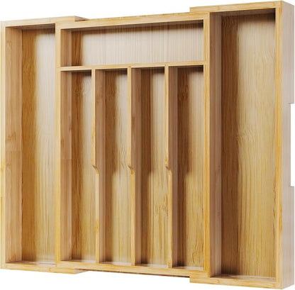 Kitsure Silverware Organizer - Expandable Bamboo Kitchen Drawer Organizer for Cooking Utensils and Cutlery, Sturdy & Thickened Kitchen Organizers and Storage Solution, Medium, Natural by Kitsure