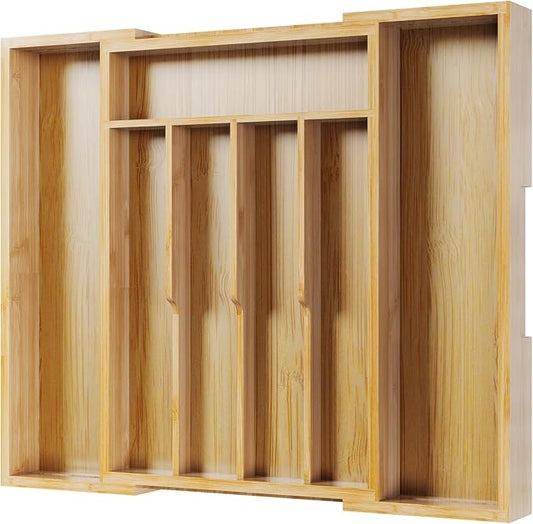 Kitsure Silverware Organizer - Expandable Bamboo Kitchen Drawer Organizer for Cooking Utensils and Cutlery, Sturdy & Thickened Kitchen Organizers and Storage Solution, Medium, Natural by Kitsure