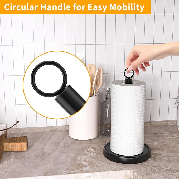 Paper Towel Holder Countertop, Stainless Steel, Weighted Base, Anti-Slip, Black Paper Towel Holder Stand for Kitchen Bathroom Farmhouse Essentials Decor Accessories - Image 2