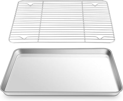 16 Inch Baking Sheet Pan with Rack Set, Joyfair Stainless Steel Toaster Oven Pans Tray & Cooling Racks for Cookie/Jelly Roll/Bacon/Meat, Commercial Metal & Rust-free, Dishwasher Safe by Joyfair