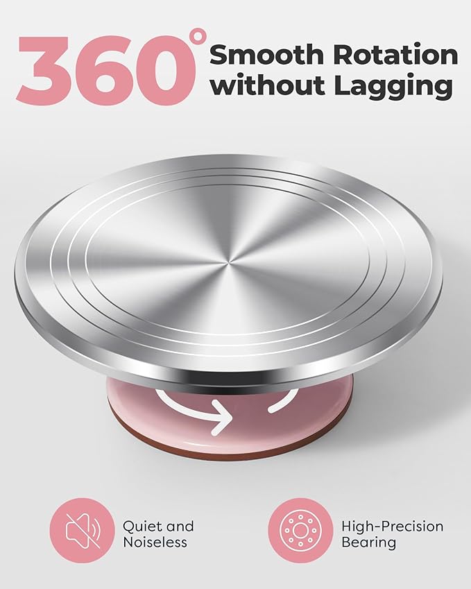 Kootek Aluminium Cake Turntable Set, Baking Tools with Revolving 12" Cake Stand for Decorating, 12.7" Offset Spatula, 3 Stainless Steel Frosting Icing Smoother, Cake Serve Cake Decorating Kit Supplies - Image 3