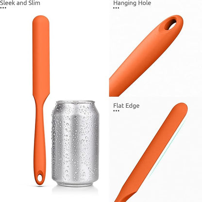 U-Taste Skinny Silicone Jar Spatula: 600ºF Heat-Resistant Food-Grade 10in Long Narrow Sourdough Stirring Stick, Seamless Flexible Peanut Butter Spreader for Scraping Icing Bread Cream, Jam (Orange)
