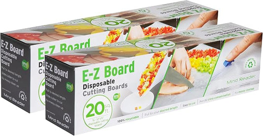 Mind Reader E-Z Board Disposable Plastic Cutting Board, Flexible, 20 sf, Camping, 13.78"L x 3.35"W x 3.74"H, 2 Pack, Clear by MindReader