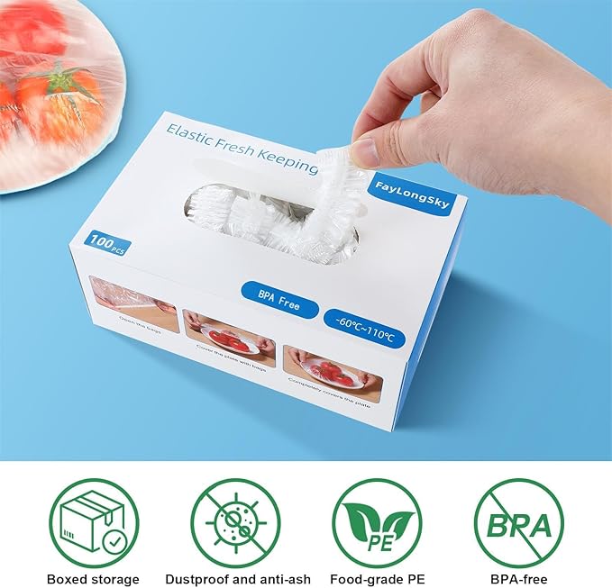 100 Boxed Bowl Covers Bread Proofing Plastic Wrap for Food Shower Caps for Sourdough Bread Baking Rising Elastic Reusable BPA Free Food Grade (Diameter 13"-600pcs) - Image 6