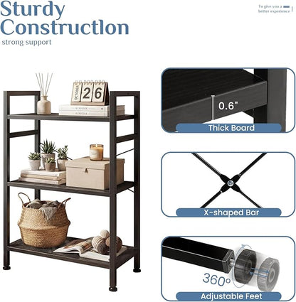 DUMOS 3 Tiers Bookshelf, Classical Book Shelf, Tall Display Shelves in Living Room/Home/Office, Storage Organizer for CDs/Books/Movies, Black - Image 5