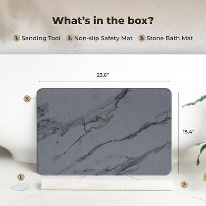TOSORO - Stone Bath Mat Diatomaceous Earth Shower Mat Non-Slip Super Absorbent Diatomite Stone Bath Mats for Bathroom Floor Quick Drying Natural Easy to Clean (23.5 x 15) - Graphite