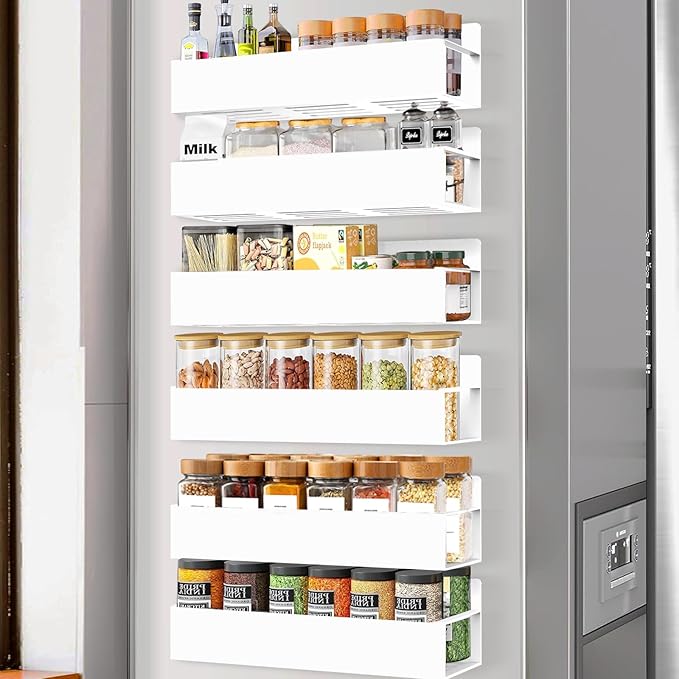 SMRCAD Magnetic Spice Rack for Refrigerator, 6pack Magnetic Shelf for Fridge Space Saving Seasoning Organizer for Kitchen storage Any Metal Surface No Drilling Needed (6pack-White) - Image 8
