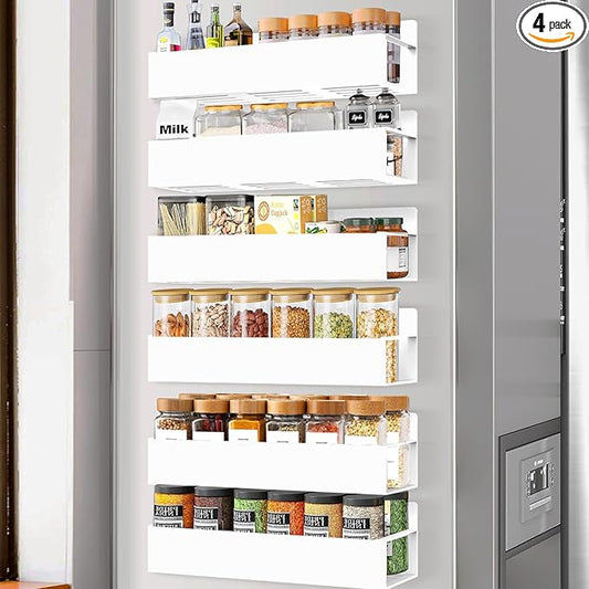 SMRCAD Magnetic Spice Rack for Refrigerator, 6pack Magnetic Shelf for Fridge Space Saving Seasoning Organizer for Kitchen storage Any Metal Surface No Drilling Needed (6pack-White) by SMRCAD