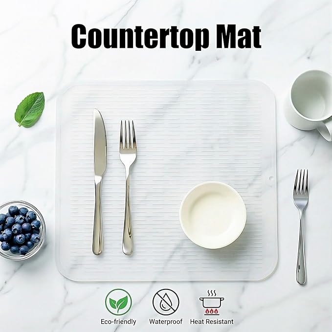 MicoYang Silicone Dish Drying Mat for Multiple Usage,Easy clean,Eco-friendly,Heat-resistant Silicone Mat for Kitchen Counter or Sink,Refrigerator or Drawer Liner Translucent XL 18 inches x 16 inches - Image 3
